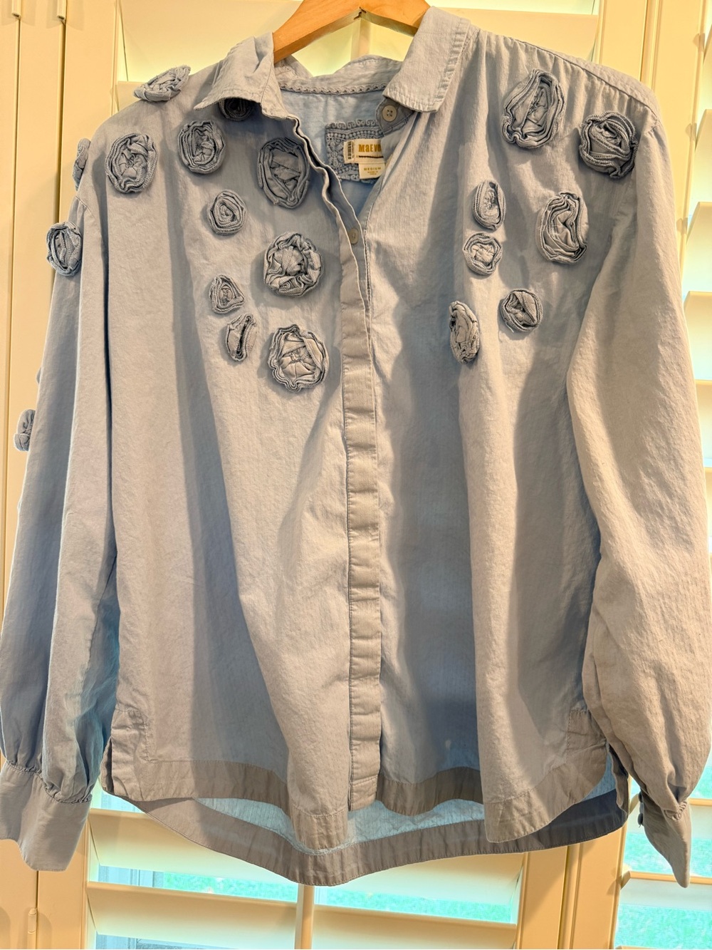 Maeve Light Blue Rose Button-Up Shirt-M